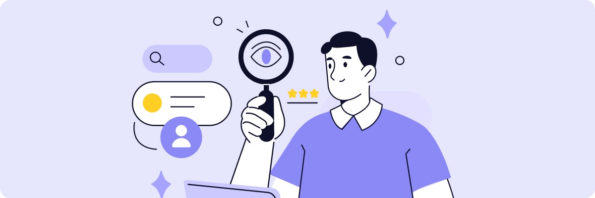 Illustration d'une interface utilisateur analysée par une loupe, symbolisant l'examen attentif d'un profil.
